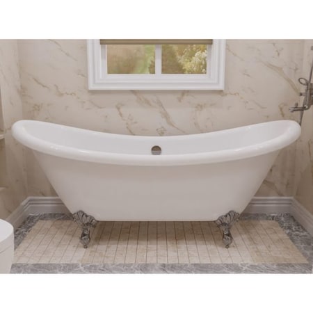 Anzzi Belissima 69.29 in Double Slipper Acrylic Claw Foot Tub in White FT-CF130FAFT-CH
